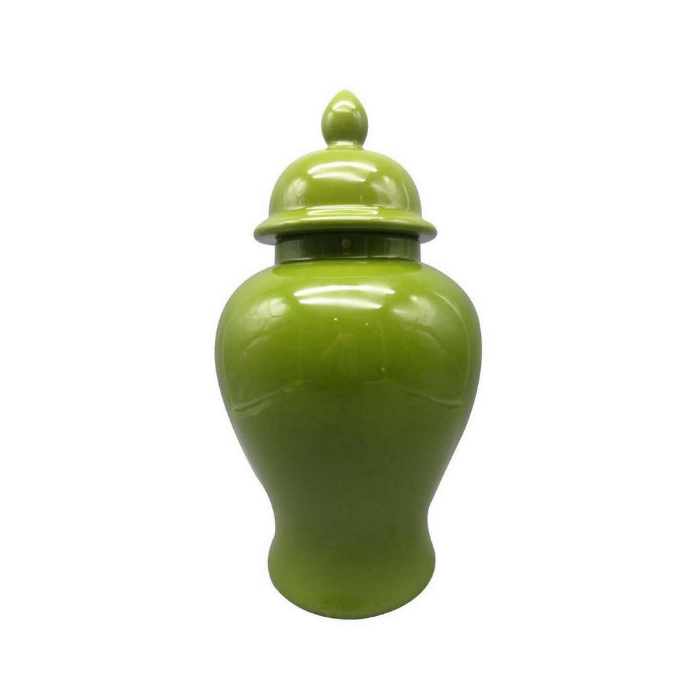 Teli 18 Inch Decorative Temple Ginger Jar Smooth Ceramic Glossy Green By Casagear Home BM309725