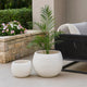 Line 10 Inch Planter Set of 2, Round Resin Body, Carved White Finish By Casagear Home