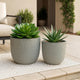 14 Inch Planter Set of 2, Drum Shape, Engraved Design, Textured Green By Casagear Home