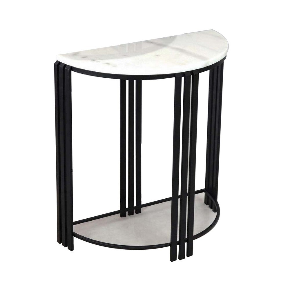 Wini Plant Stand Set of 2 Half Round Top with Curved Edges Black Metal By Casagear Home BM309759