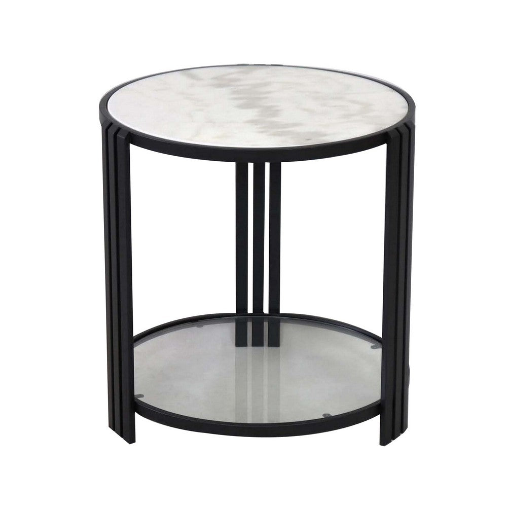 Lee 20 Inch Plant Stand Round White Marble Top Open Metal Frame Black By Casagear Home BM309761