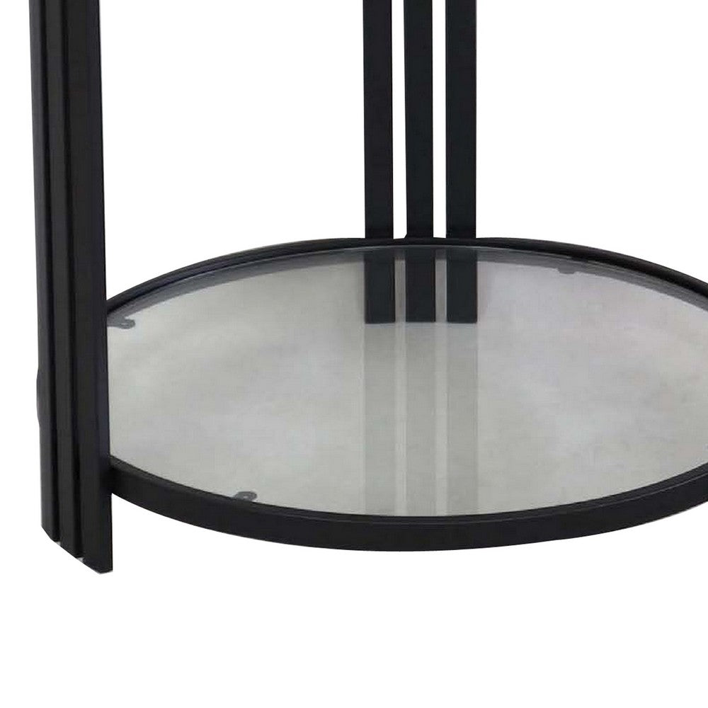 Lee 20 Inch Plant Stand Round White Marble Top Open Metal Frame Black By Casagear Home BM309761