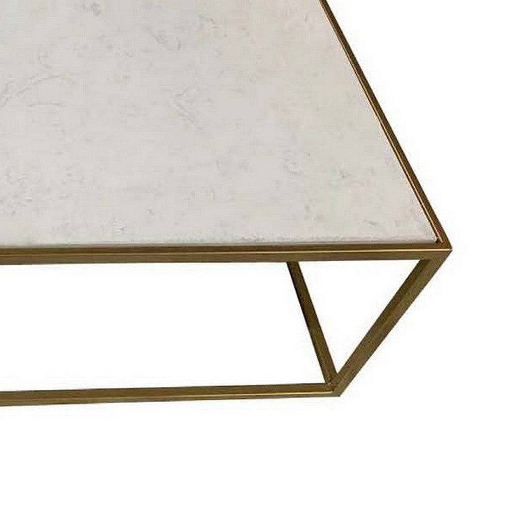 Riyan 39 Inch Plant Stand Table Square Open Gold Metal Frame White Top By Casagear Home BM309778