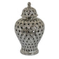 Deni 18 Inch Temple Jar Pierced Carved Lattice Design Lid Silver By Casagear Home BM309797