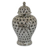 Deni 18 Inch Temple Jar Pierced Carved Lattice Design Lid Silver By Casagear Home BM309797