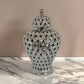 Deni 18 Inch Temple Jar, Pierced, Carved Lattice Design, Lid, Silver By Casagear Home