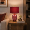 Gia 25 Inch Table Lamp, Drum Shade, Vase Shape Glass Body, Red Finish By Casagear Home