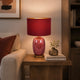 Gia 25 Inch Table Lamp, Drum Shade, Vase Shape Glass Body, Red Finish By Casagear Home
