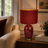Gia 25 Inch Table Lamp, Drum Shade, Vase Shape Glass Body, Red Finish By Casagear Home