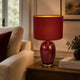 Gia 25 Inch Table Lamp, Drum Shade, Vase Shape Glass Body, Red Finish By Casagear Home
