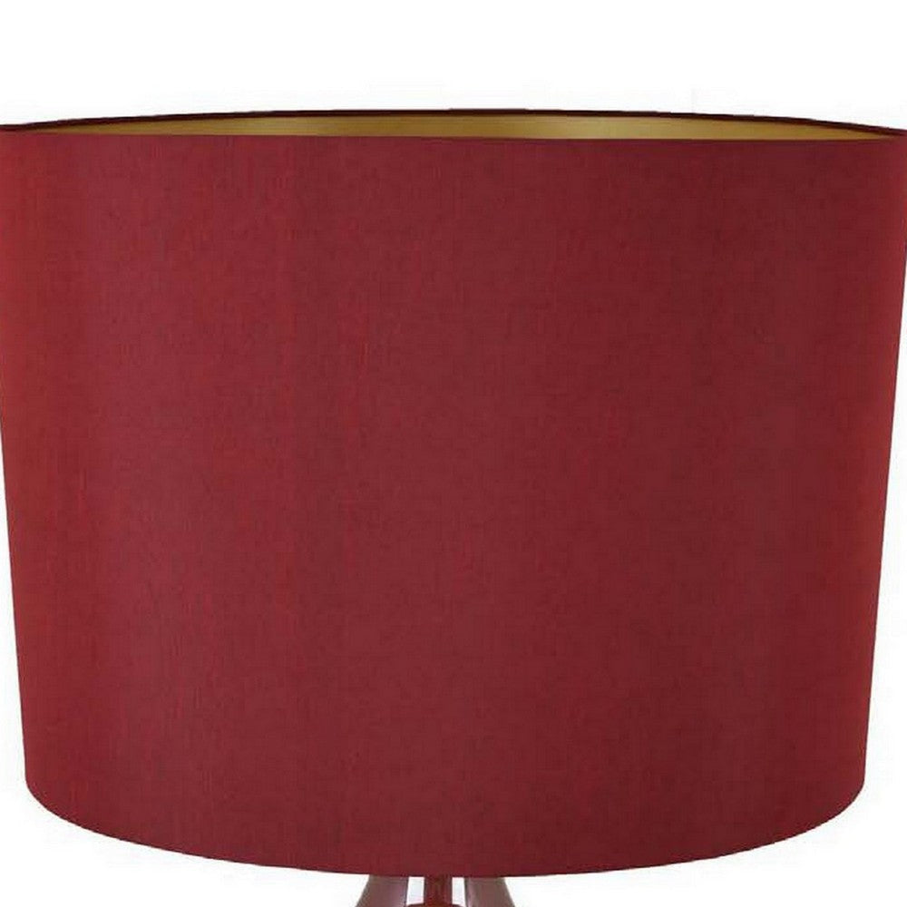 Gia 32 Inch Table Lamp Drum Shade Curved Round Glass Body Red Finish By Casagear Home BM309832