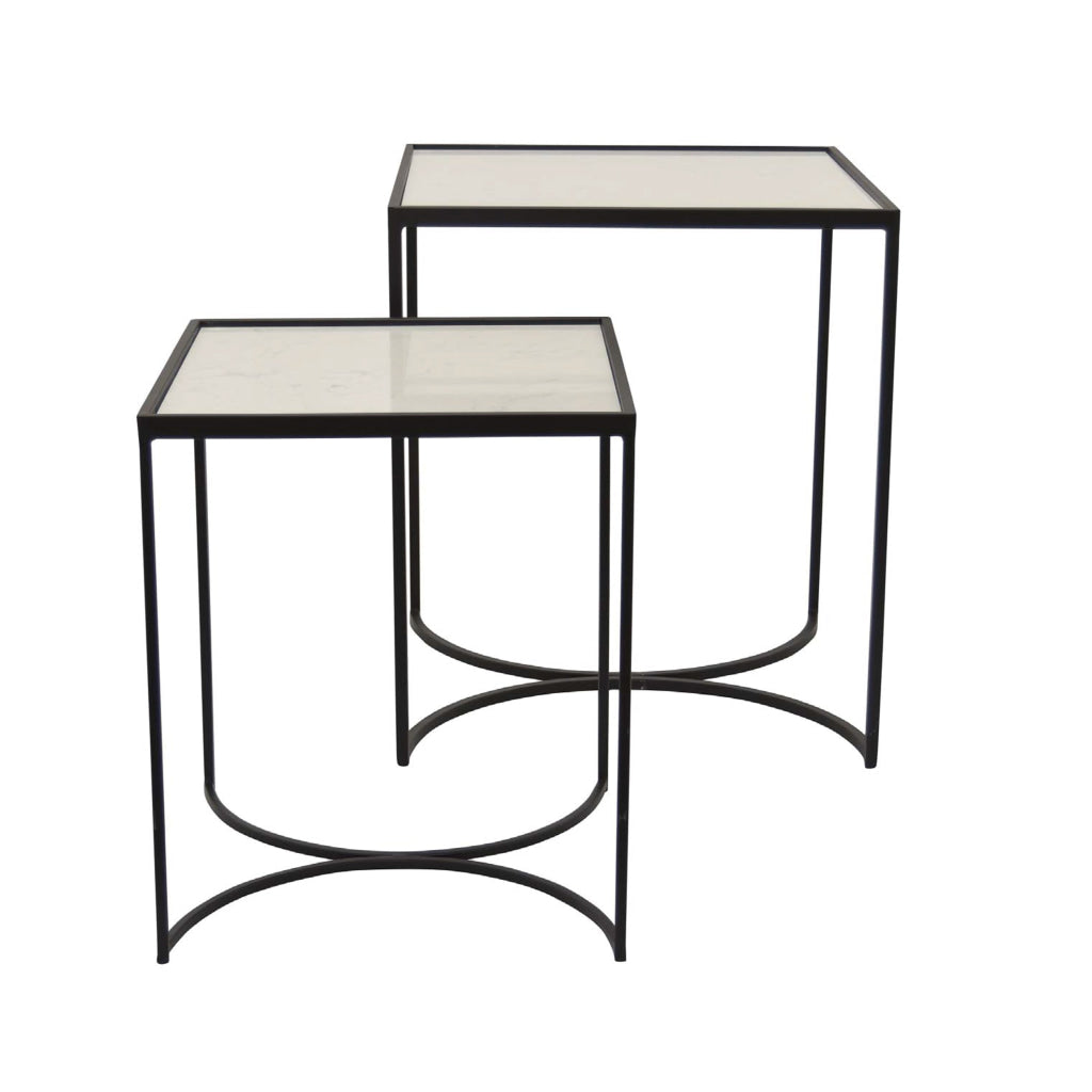 24 Inch Plant Stands Set of 2 White Marble Top Minimalist Black Frame By Casagear Home BM309838