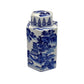 Deno 13 Inch Decorative Jar with Lid Ceramic Scenery in Blue and White By Casagear Home BM309894