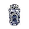 Deno 13 Inch Decorative Jar with Lid Ceramic Floral Design Blue White By Casagear Home BM309895