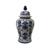 Lise 25 Inch Temple Ginger Jar Ceramic Multi Floral Design White Blue By Casagear Home BM309897