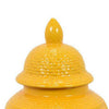 Bryan 18 Inch Ceramic Temple Jar Geometric Print Finial Top Yellow By Casagear Home BM309932