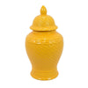Bryan 18 Inch Ceramic Temple Jar Geometric Print Finial Top Yellow By Casagear Home BM309932