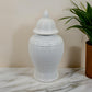 Bryan 24 Inch Ceramic Temple Jar, Geometric Print, Finial Top, White By Casagear Home