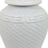 Bryan 18 Inch Ceramic Temple Jar Geometric Print Finial Top White By Casagear Home BM309935