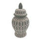 12 Inch Temple Jar Ceramic Intricate Geometric Pattern Removable Lid Olive Green By Casagear Home BM309943