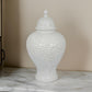 Deni 18 Inch Temple Jar, Embossed Design, Removable Lid, White Finish By Casagear Home