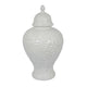 Deni 18 Inch Temple Jar Embossed Design Removable Lid White Finish By Casagear Home BM309972