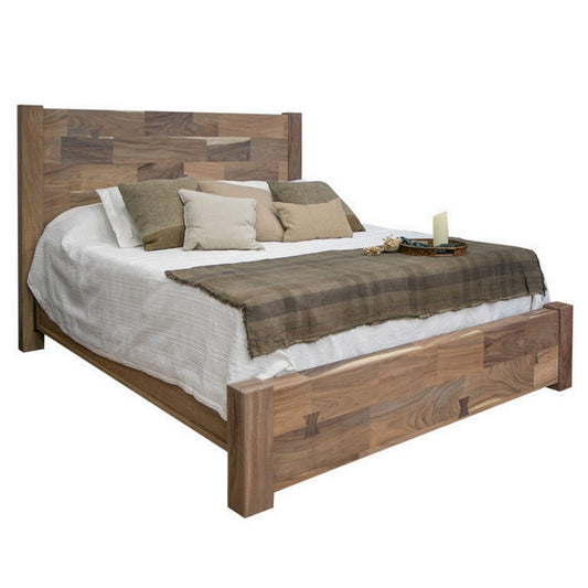 Umey King Size Bed, Mango Wood with Grain Details, Two Tone Rustic Brown By Casagear Home