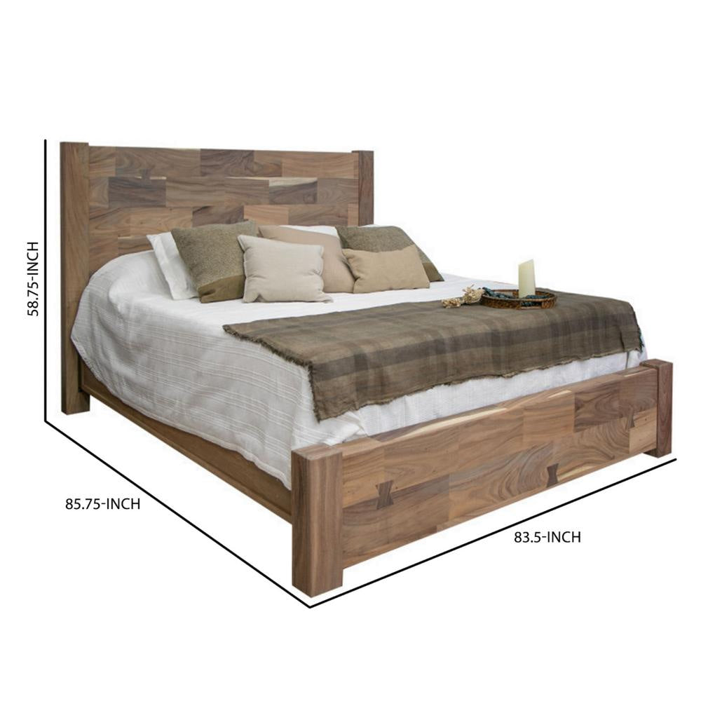 Umey King Size Bed Mango Wood with Grain Details Two Tone Rustic Brown By Casagear Home