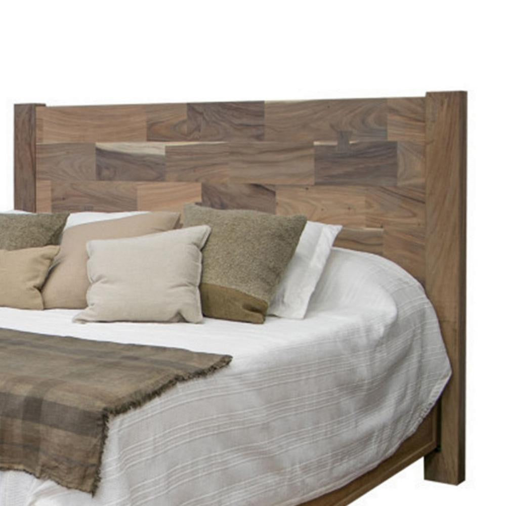 Umey Queen Size Bed Mango Wood with Grain Details Two Tone Rustic Brown By Casagear Home