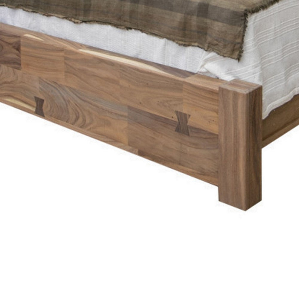 Umey Queen Size Bed Mango Wood with Grain Details Two Tone Rustic Brown By Casagear Home BM309978