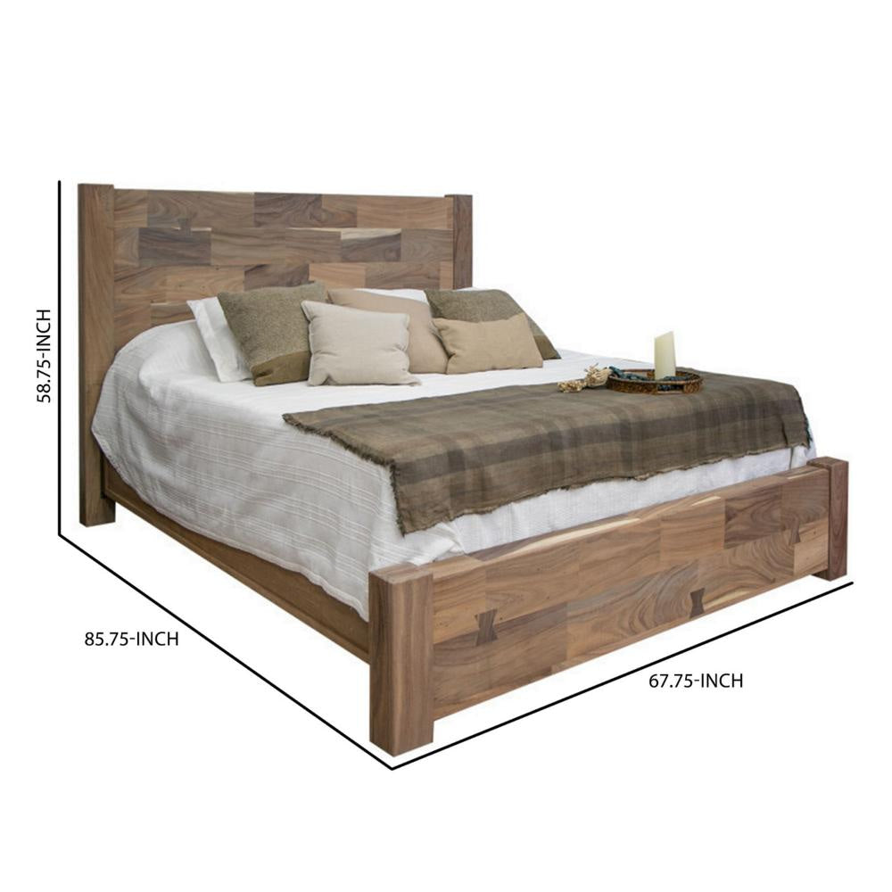 Umey Queen Size Bed Mango Wood with Grain Details Two Tone Rustic Brown By Casagear Home