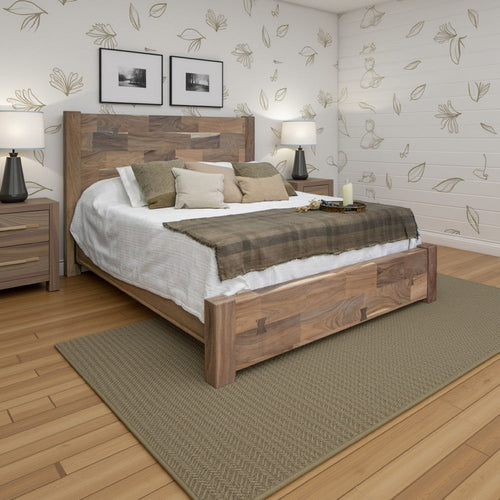 Umey Queen Size Bed, Mango Wood with Grain Details, Two Tone Rustic Brown By Casagear Home