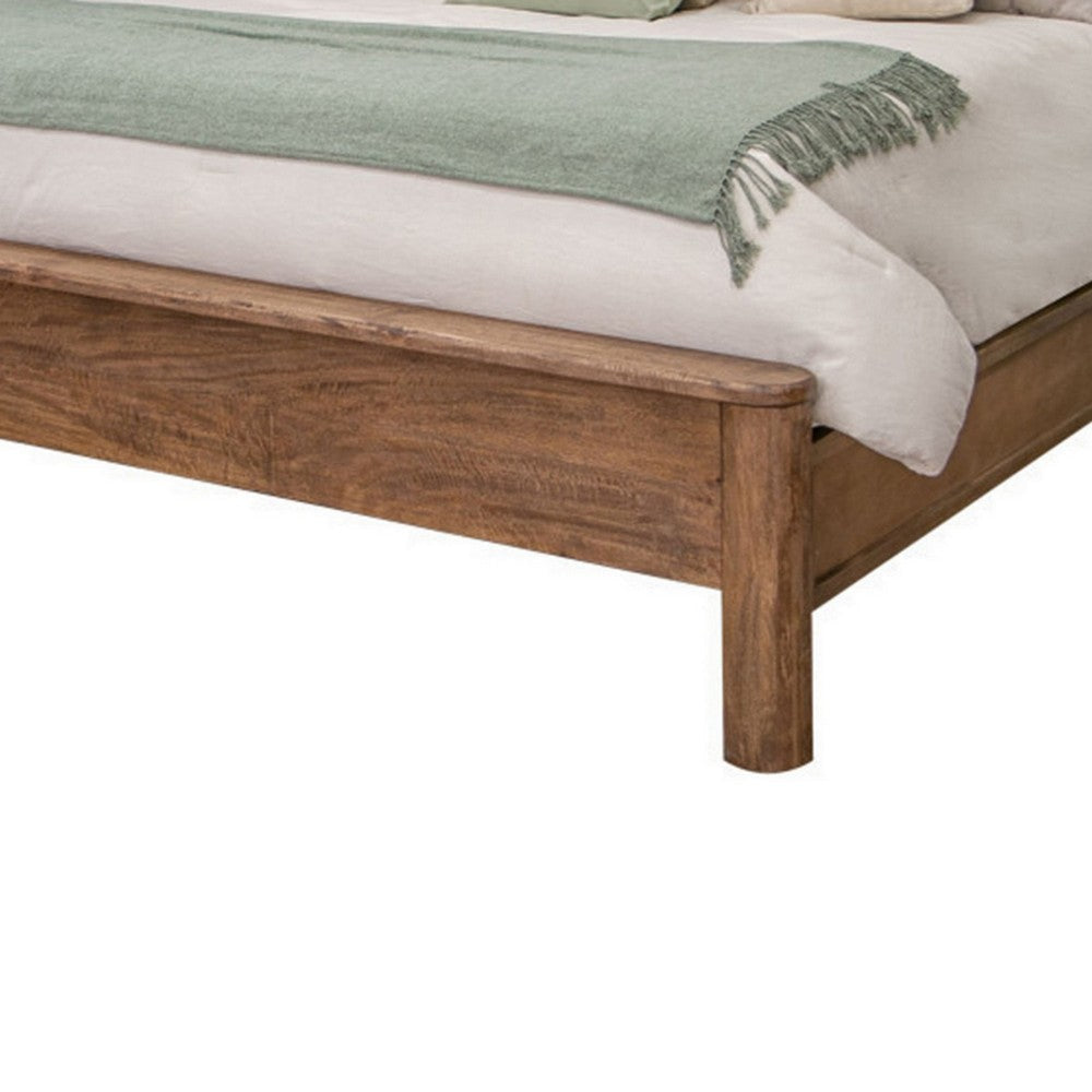 Olum King Size Bed Mango Wood Grain Details Rounded Edges Rustic Brown By Casagear Home BM309980