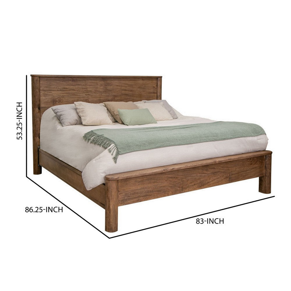 Olum King Size Bed Mango Wood Grain Details Rounded Edges Rustic Brown By Casagear Home BM309980