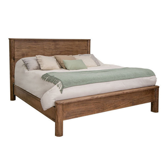 Olum King Size Bed, Mango Wood, Grain Details, Rounded Edges, Rustic Brown By Casagear Home