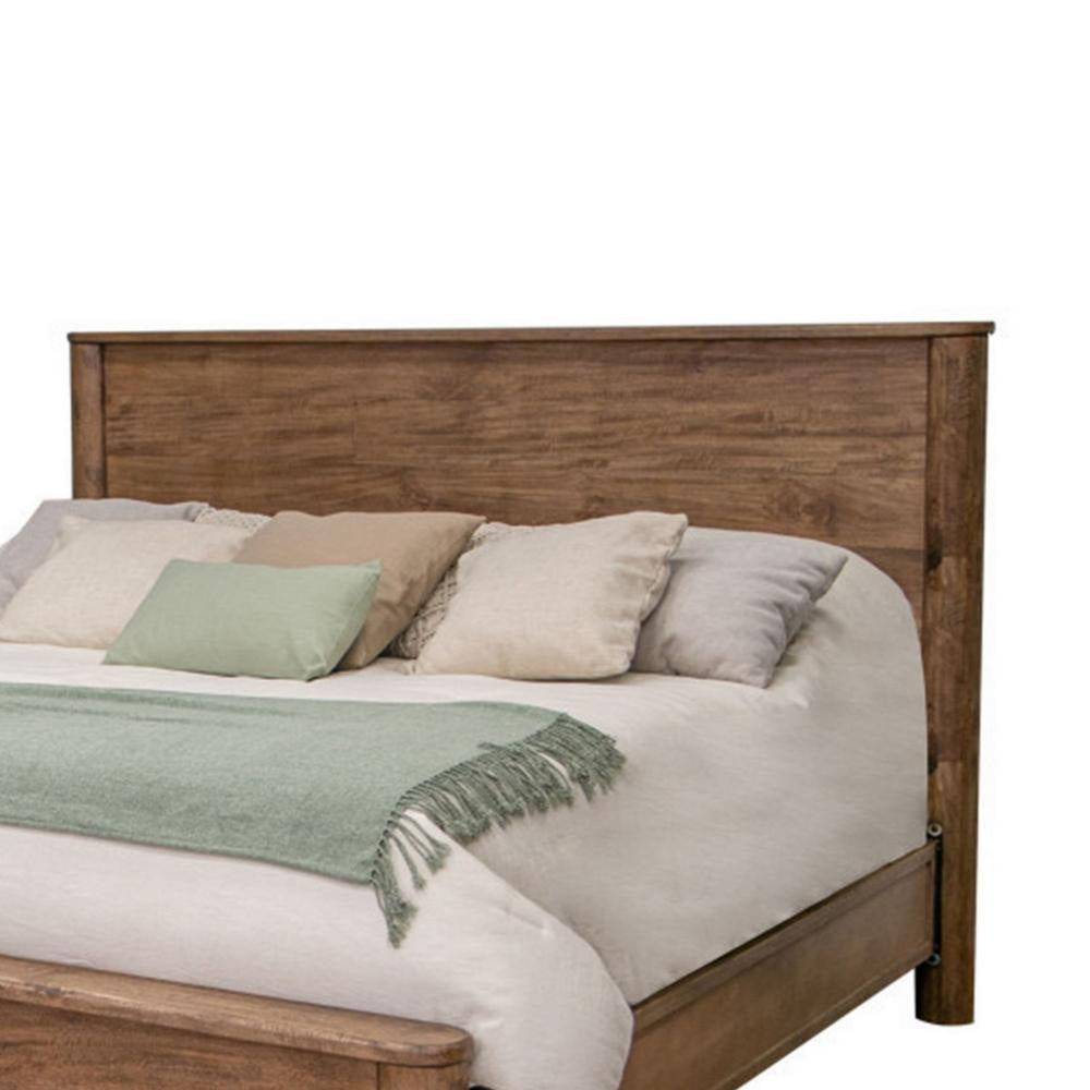 Olum Queen Size Bed Mango Wood Grain Details Rounded Edges Rustic Brown By Casagear Home