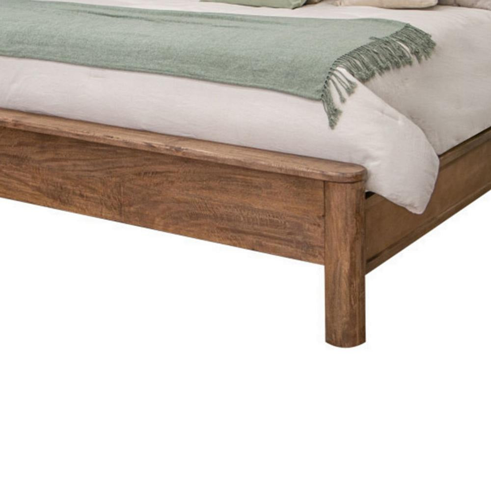 Olum Queen Size Bed Mango Wood Grain Details Rounded Edges Rustic Brown By Casagear Home