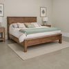 Olum Queen Size Bed, Mango Wood, Grain Details, Rounded Edges, Rustic Brown By Casagear Home