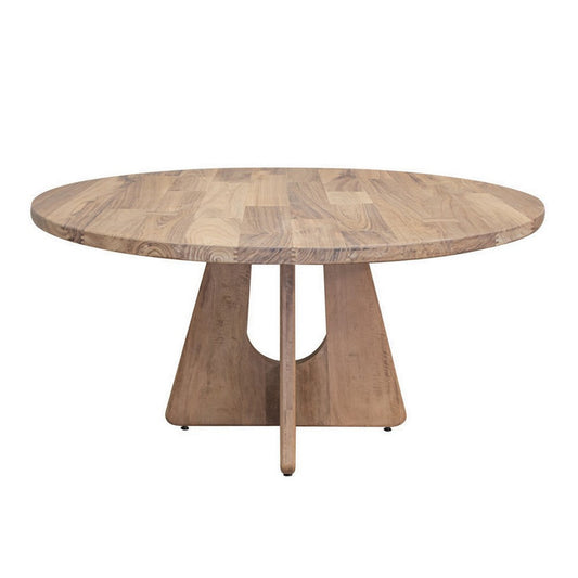 Umey 59 Inch Dining Table, Parota and Mango Wood Grains, Round Top, Brown By Casagear Home