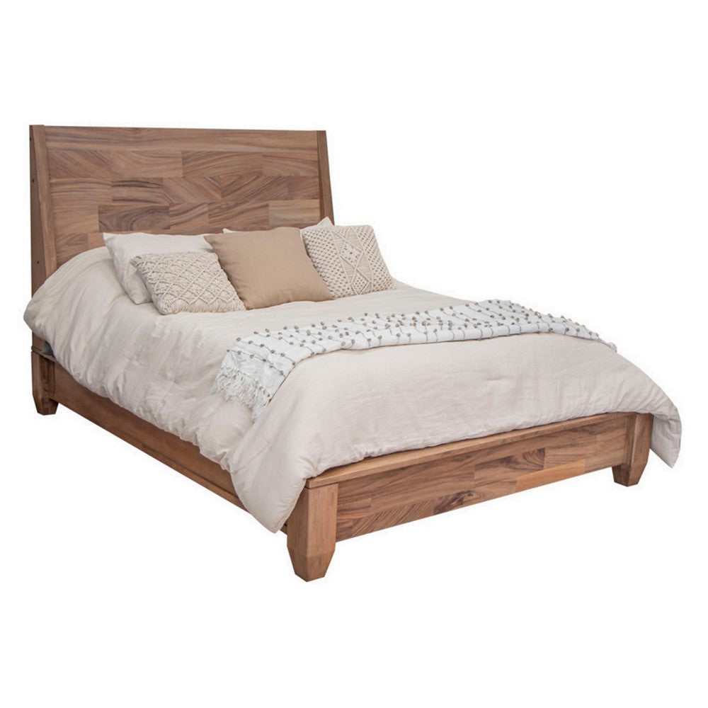 Neuv King Size Bed, Mango and Parota Wood, Grain Details, Rustic Brown By Casagear Home