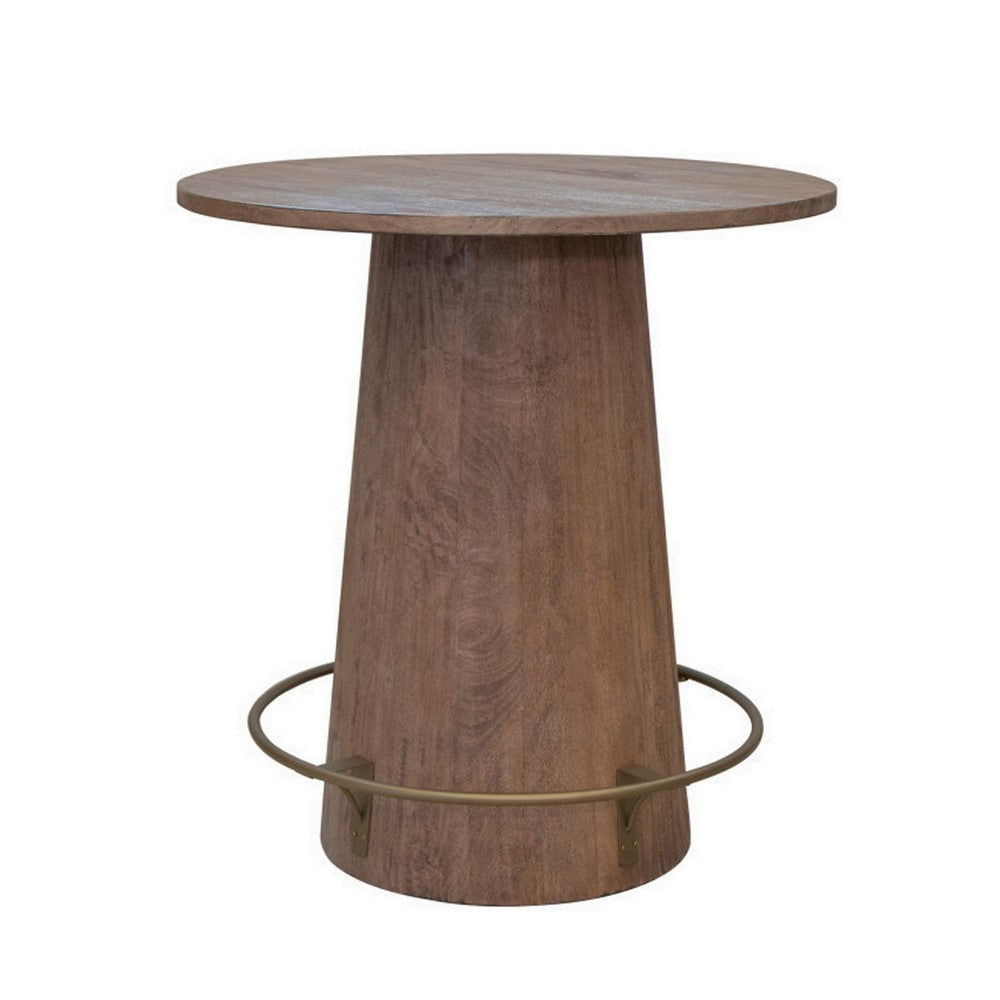 Kohl 39 Inch Bistro Table Round Top Mango Wood Gold Iron Footrest By Casagear Home BM309987