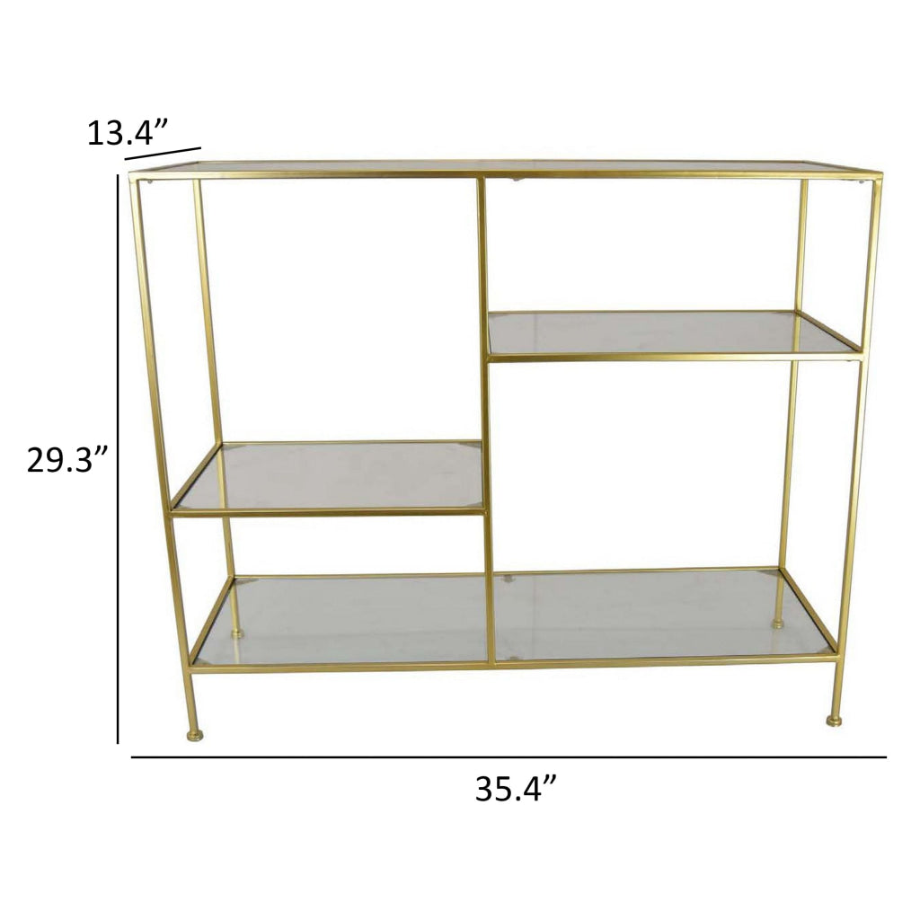 Casy 35 Inch Plant Display Stand with 4 Varied Shelves Gold Metal By Casagear Home BM310018