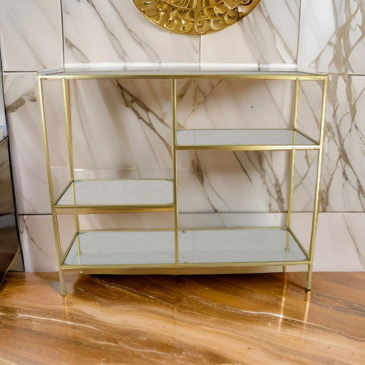 Casy 35 Inch Plant Display Stand with 4 Varied Shelves, Gold Metal By Casagear Home