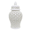 Paul 25 Inch Pierced Temple Jar with Lid Intricate Pattern Ceramic White By Casagear Home BM310041