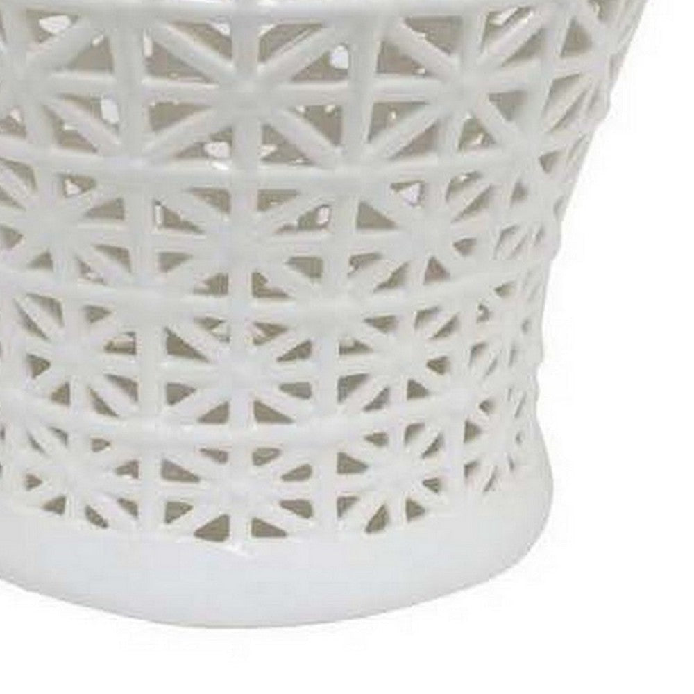 Paul 20 Inch Pierced Temple Jar with Lid Intricate Pattern Ceramic White By Casagear Home BM310042