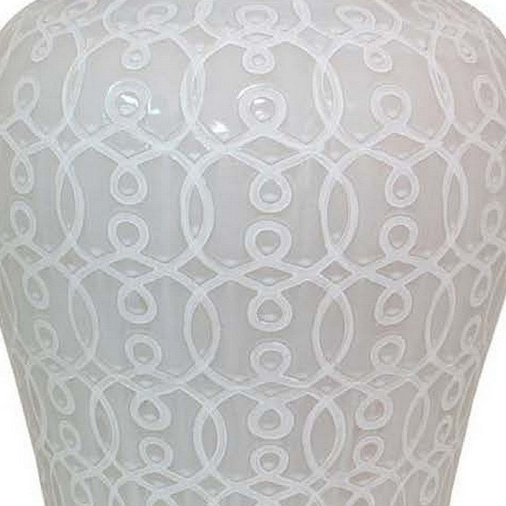 Deni 33 Inch Temple Jar Removable Lid Carved Pattern Ceramic White By Casagear Home BM310047