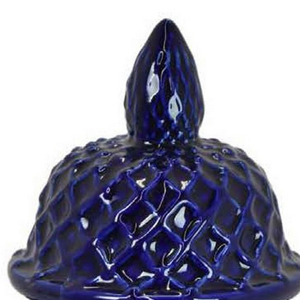 Livie 14 Inch Temple Ginger Jar Geometric Design Dome Lid Ceramic Blue By Casagear Home BM310095