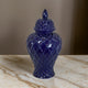 Livie 14 Inch Temple Ginger Jar, Geometric Design, Dome Lid, Ceramic, Blue By Casagear Home