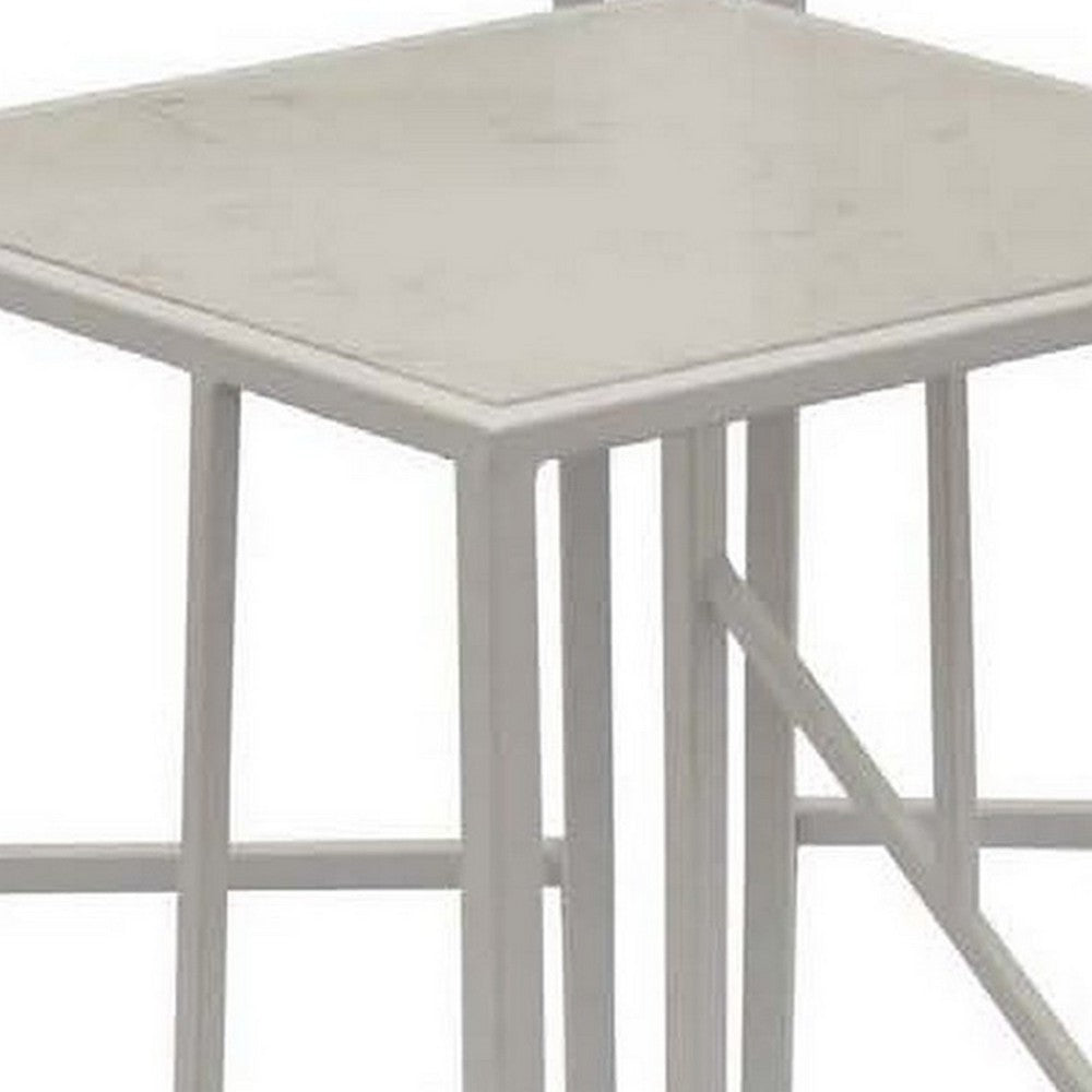 Laury 24 Inch Plant Stand Table Set of 3 Square Metal White Finish By Casagear Home BM310111