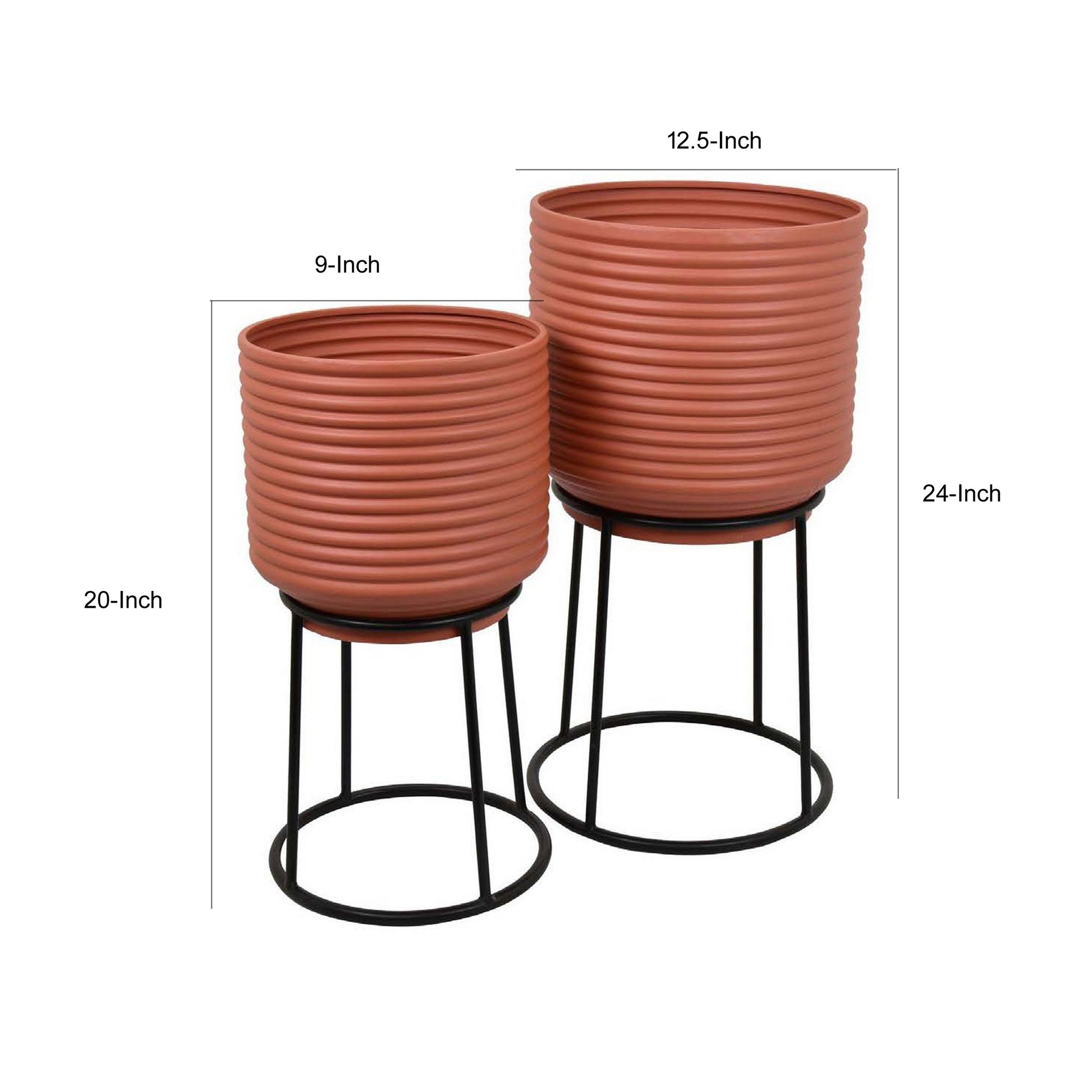 24 Inch Metal Planters with Stand Set of 2 Terracotta and Black By Casagear Home BM310120